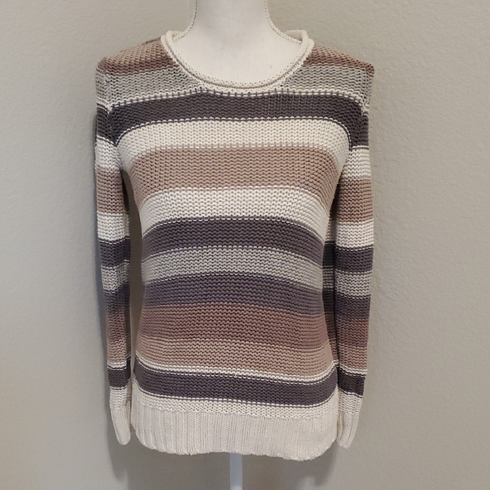(3 For $20) Sonoma Striped Crew Neck Sweater - Cream, Brown, Gray